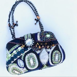 Handmade vintage multi-beaded hard shell mini evening hand bag